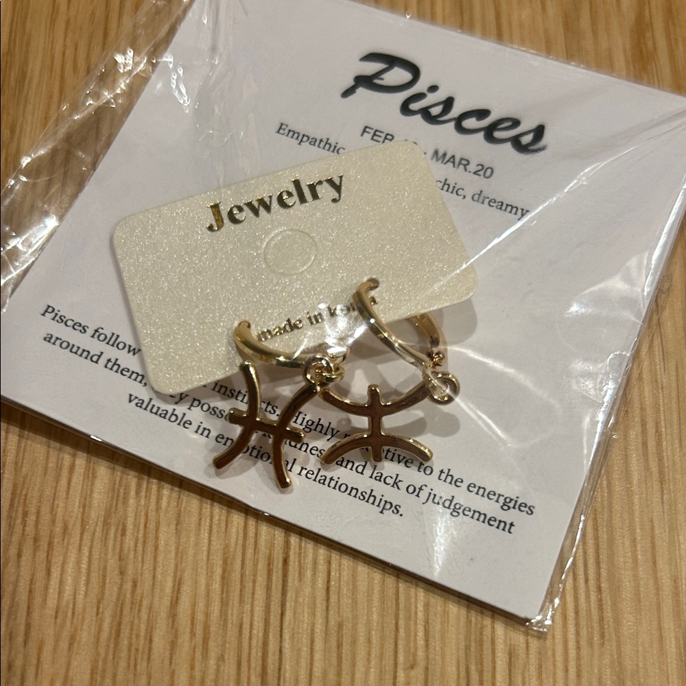 Gold Pisces Zodiac Earrings